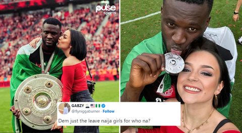 ‘African footballers don’t like their country women’ – Fans slam Boniface for choosing ‘Oyinbo’ girlfriend over Nigerian babes