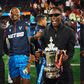 Nigerian Afrobeats star Mr Eazi celebrates Crystal Palace FA Cup win with Eddie Nketiah.