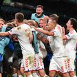 Denmark thump Russia to make last 16 in stunning fashion
