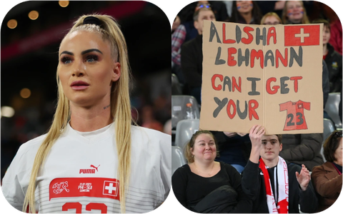 Fan request jersey from Aston Villa beauty Alisha Lehmann during Switzerland game