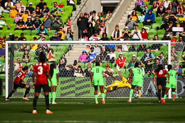 Nigeria's Nnadozie made a stunning save from Canada's Sinclair