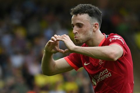 Liverpool forward Diogo Jota celebrates scoring against Burnley