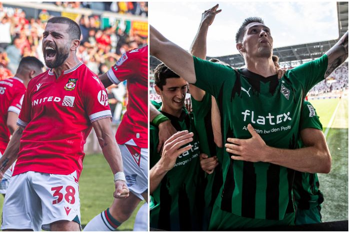 Elliot Lee of Wrexham (L) and Tomas Cvancara of Gladbach (r). (Photo Credit: Wrexham and Gladbach/X. Collage: Pulse Sports)