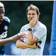 Antonio Conte watches Victor Osimhen in a Napoli training session.