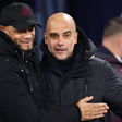Vincent Kompany and Manchester City manager Pep Guardiola - Photo: Daniel Chesterton / Offside