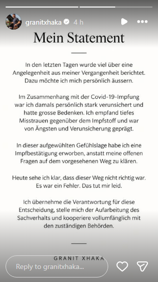 Granit Xhaka's Instagram message | Instagram