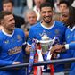 Rangers v Heart of Midlothian - Scottish Cup - Final - Hampden Park Rangers Aaron Ramsey, Leon Balogun and Joe Aribo (left-right) celebrate with the trophy following the Scottish Cup final at Hampden Park, Glasgow. Picture date: Saturday May 21, 2022.