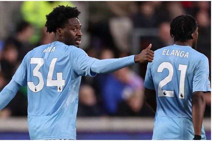 Nigeria's Ola Aina celebrates his latest goal for Nottingham Forest in the Premier League.