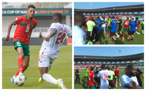 AFCON 2023: Trouble breaks out as DR Congo and Morocco players clash after 1-1 draw