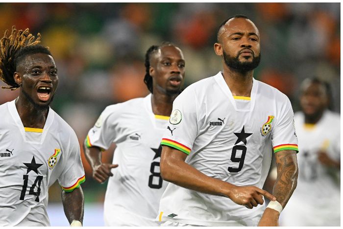 Ghana's Ayew celebrates one of the goals.