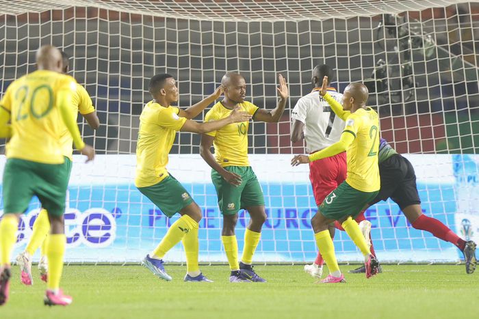 South Africa players celebrate a goal|BAFANA BAFANA IMAGE