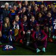 Asisat Oshoala and her Barcelona Femeni team celebrate the Super Cup.