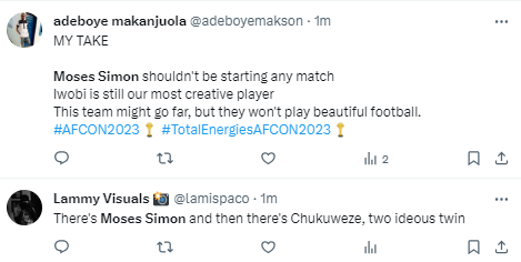 Nigerians are not happy with Moses Simon despite the Super Eagles' 1-0 win against Guinea-Bissau in their final AFCON 2023 group game.