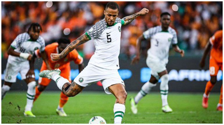 William Troost-Ekong scoring for Nigeria against Ivory Coast.
