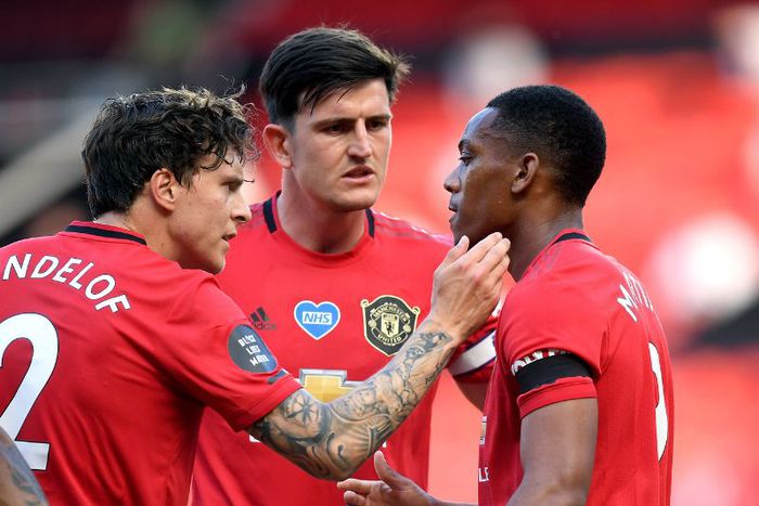 Manchester United's Victor Lindelof, Harry Maguire and Anthony Martial.