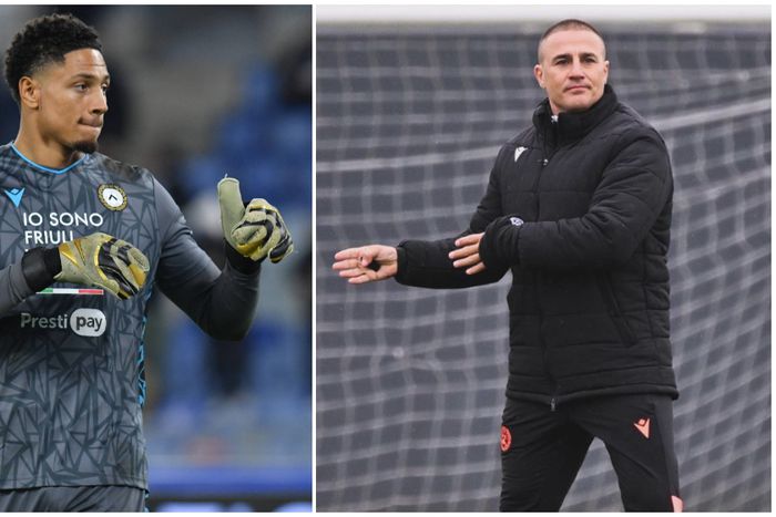 Maduka Okoye welcomes Fabio Cannavaro to Udinese.