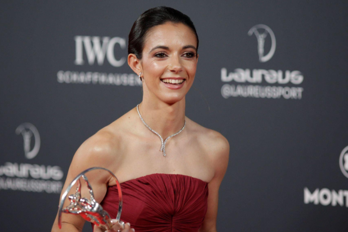 AITANA BONMATI, FC Barcelona footballer, poses before the media after winning the Sportsman of the Year 2024 award, during the Laureus World Sports Awards 2024 at the Palacio de Cibeles in Madrid || Image credit: Imago