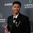 JUDE BELLINGHAM, Real Madrid player, poses for the media after winning Breakthrough of the Year 2024 , during the Laureus World Sports Awards 2024 at the Palacio de Cibeles in Madrid || Image credit: Imago