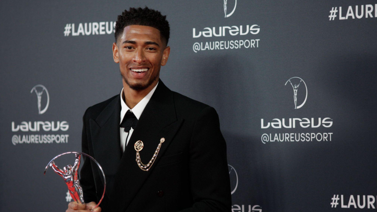 JUDE BELLINGHAM, Real Madrid player, poses for the media after winning Breakthrough of the Year 2024 , during the Laureus World Sports Awards 2024 at the Palacio de Cibeles in Madrid || Image credit: Imago