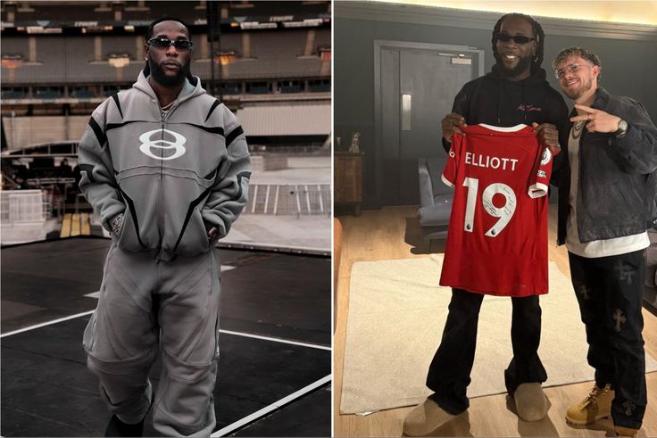 Nigerian Afrobeats star Burna Boy gifted jersey by Liverpool midfielder Harvey Elliot.