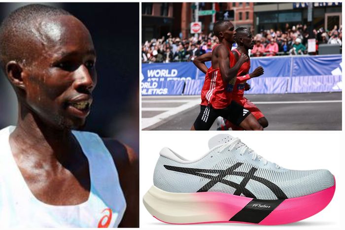 John Korir edged out Alphonce Simbu and Cybrian Kotut donning the    Asics Metaspeed Sky Paris.
