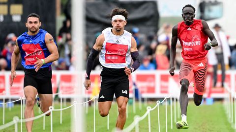 Gout Gout lost to John Evans in 120m at the Stawell Gift. Photo: Imago