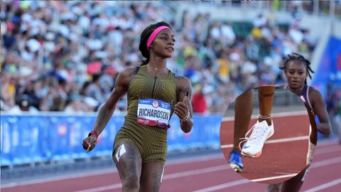 Is it a sign of victory? Sha'Carri Richardson reacts after winning 100m heats at US trials in an untied shoe