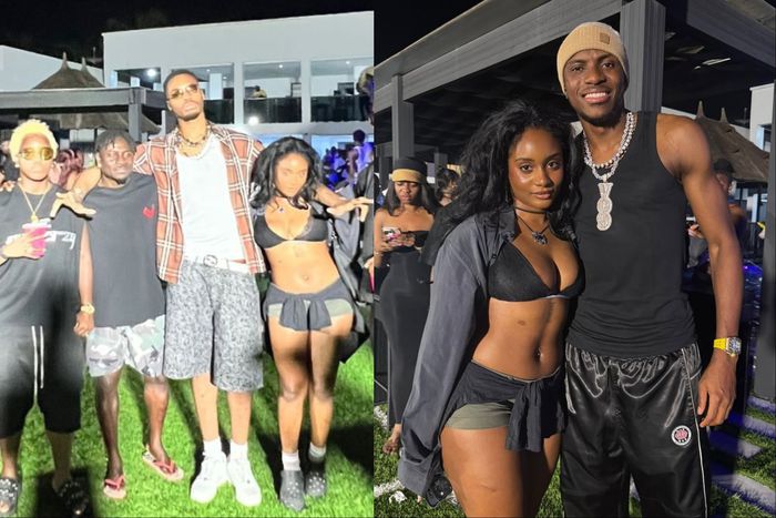 Back in Nigeria on break, Super Eagles star Victor Osimhen hugs Afrobeats sensation Bloody Civilian in a linkup.