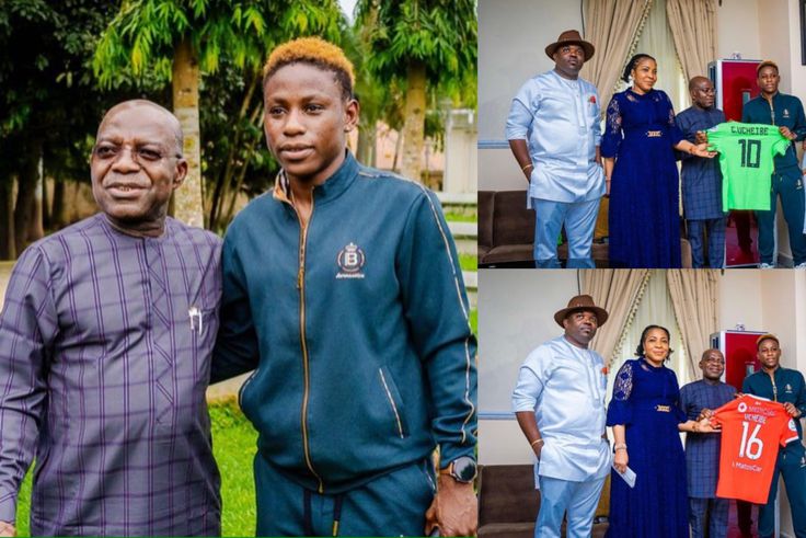 Christy Ucheibe: Super Falcons star gifts Abia State governor Alex Otti jerseys