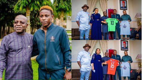Christy Ucheibe: Super Falcons star gifts Abia State governor Alex Otti jerseys