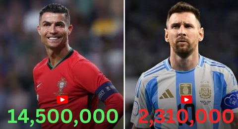 Cristiano Ronaldo beats Lionel Messi YouTube channel by over 12 MILLION hours after launch