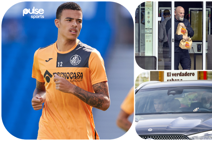 Mason Greenwood seen with his dad getting a burger after training