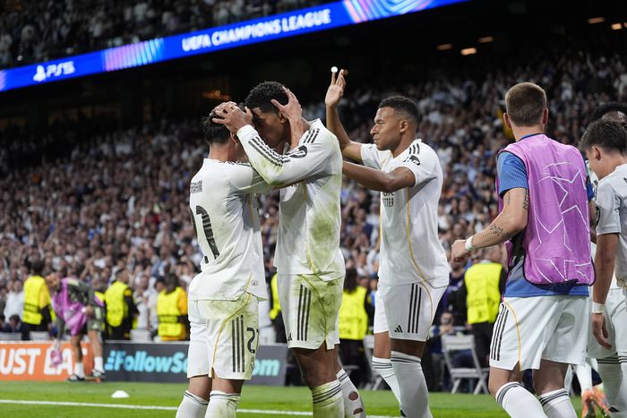 Jude Bellingham celebrating his goal with Real Madrid teammates || Image credit: Imago