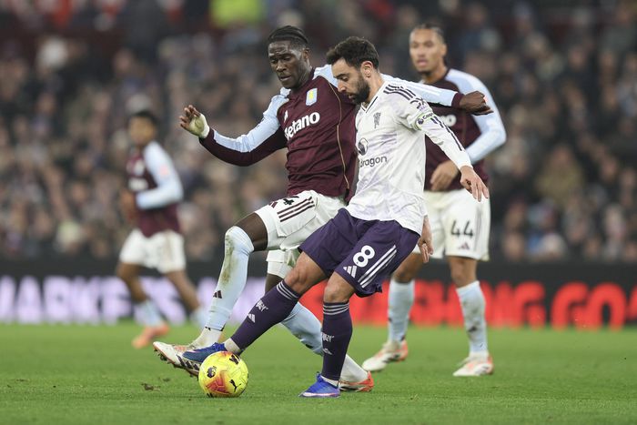Bruno Fernandes in action against Aston Villa || Image credit: Imago