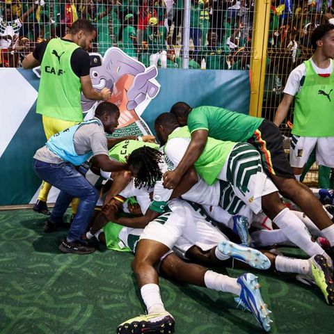 Cameroon players celebrate the win over Gambia |X