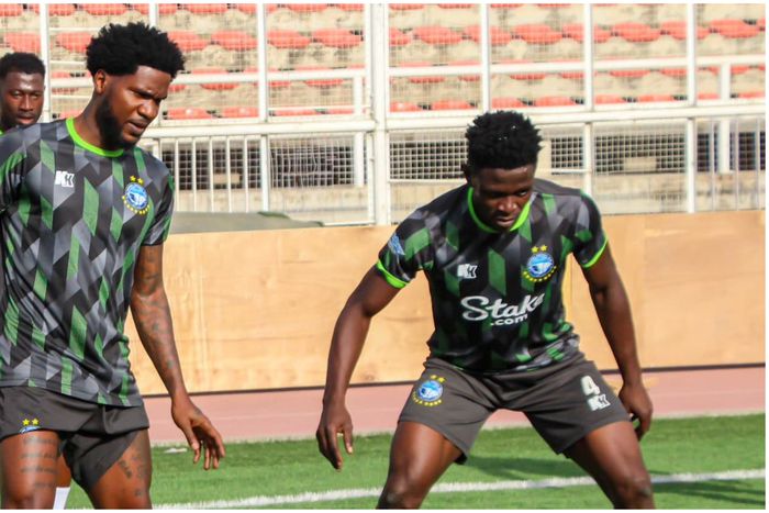 Super Eagles' Brown Ideye and Enyimba training for the game.
