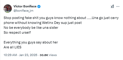 According to Victor Boniface, the lies about Rikke Hermine's breakup are going too far, and he cautions bloggers against posting fake news.