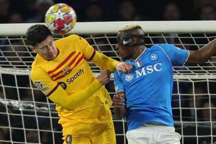 Victor Osimhen (SSC Napoli) and Robert Lewandowski FC Barcelona, Barca in action during the UEFA CHAMPIONS LEAGUE soccer match between NAPOLI and BARCELLONA at Diego Armando Maradona Stadium || Image credit: Imago
