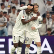 REAL MADRID v GIRONA FC. LA LIGA 2024 2025. ROUND 25. Real Madrid s Vinicius Junior (l) and Luka Modric celebrate goal during La Liga match. February 23, 2025. (ALTERPHOTOS Acero)