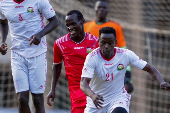Harambee Stars' Eric 'Marcelo' Ouma and Alpha Onyango training at Kasarani.