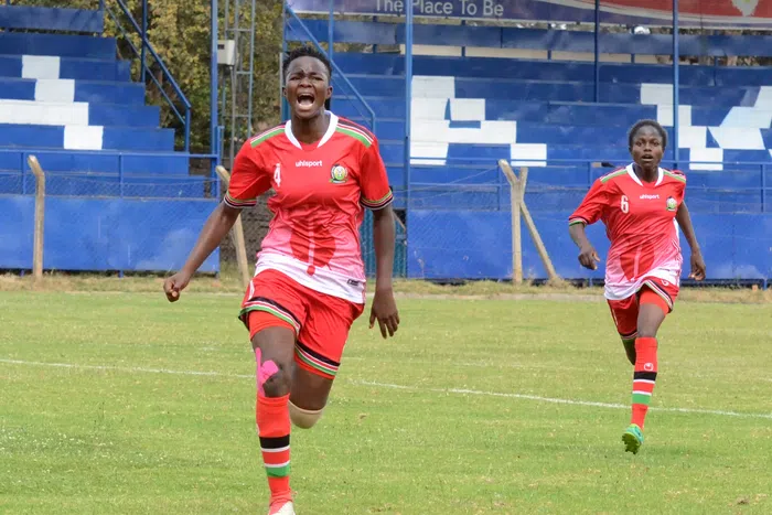 Cynthia Musungu celebrating one of her goals