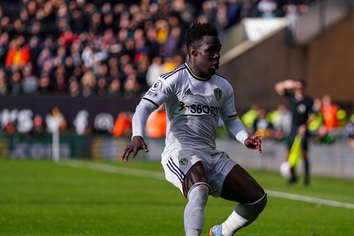Leeds United's Wilfried Gnonto in action against Wolves in a Premier League match.