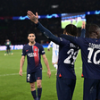 Bradley Barcola of Paris Saint-Germain celebrates with Ousmane Dembele and Kylian Mbappe after scoring a goal during the UEFA Champions League 2023/24 round of 16 first leg match between Paris Saint-Germain and Real Sociedad || Image credit: iMAGO