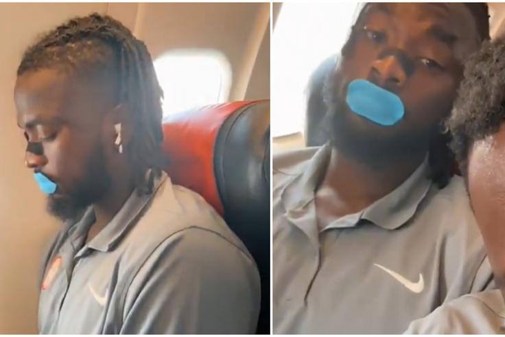 Boniface and Arokodare mid-air after Super Eagles win against Rwanda.