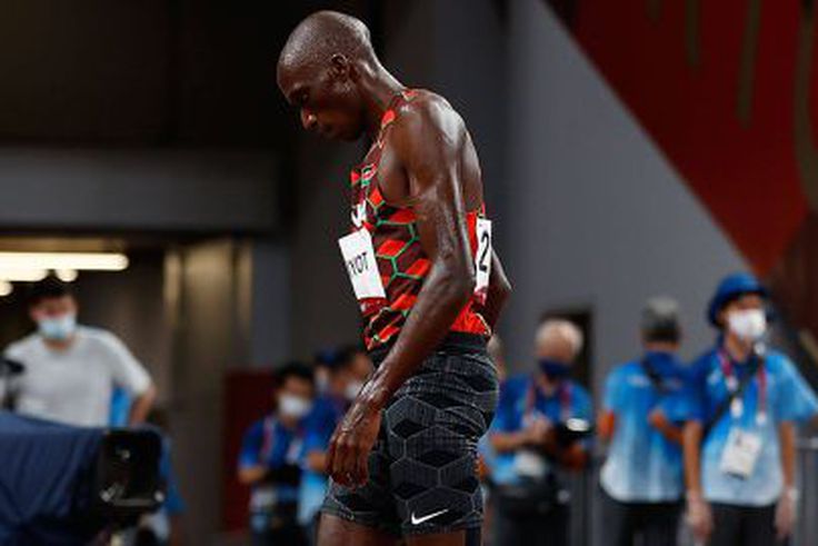 Timothy Cheruiyot reacts after fizzling out at Kip Keino Classic
