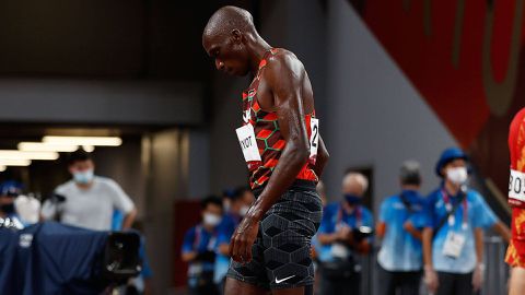 Timothy Cheruiyot reacts after fizzling out at Kip Keino Classic