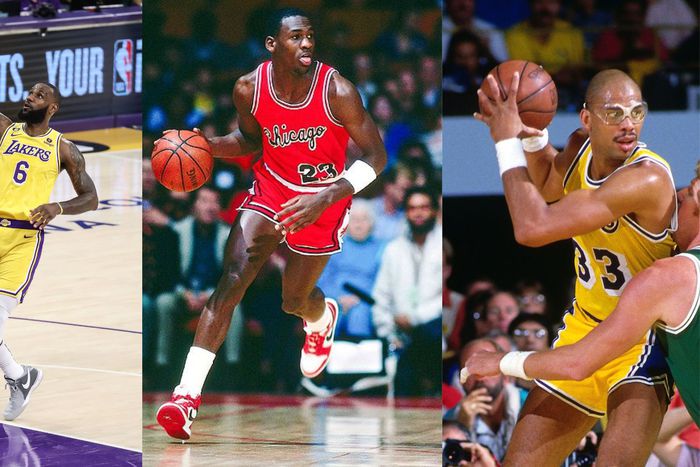 LeBron James (L), Michael Jordan (C) and Kareem Abdul-Jabbar (L)