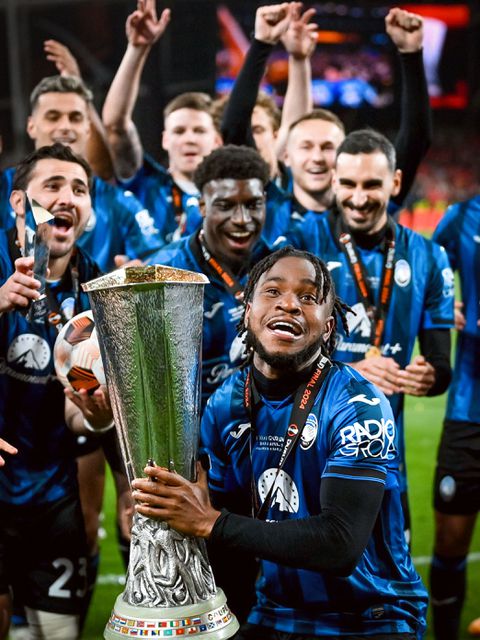 Ademola Lookman lifts the European League title after a historic display against Bayer Leverkusen.