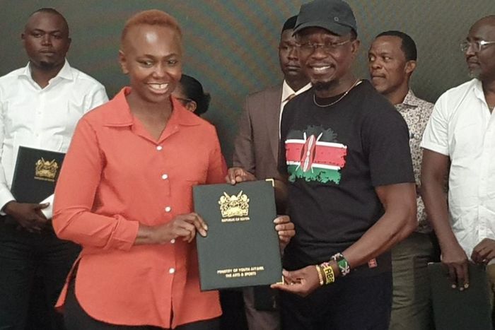 Ababu Namwamba after appointing the Talanta Hela Council.