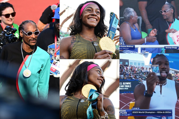 Snoop Dogg hangs out with Noah Lyles's mum as they both watch Sha'Carri Richardson win US 100m title